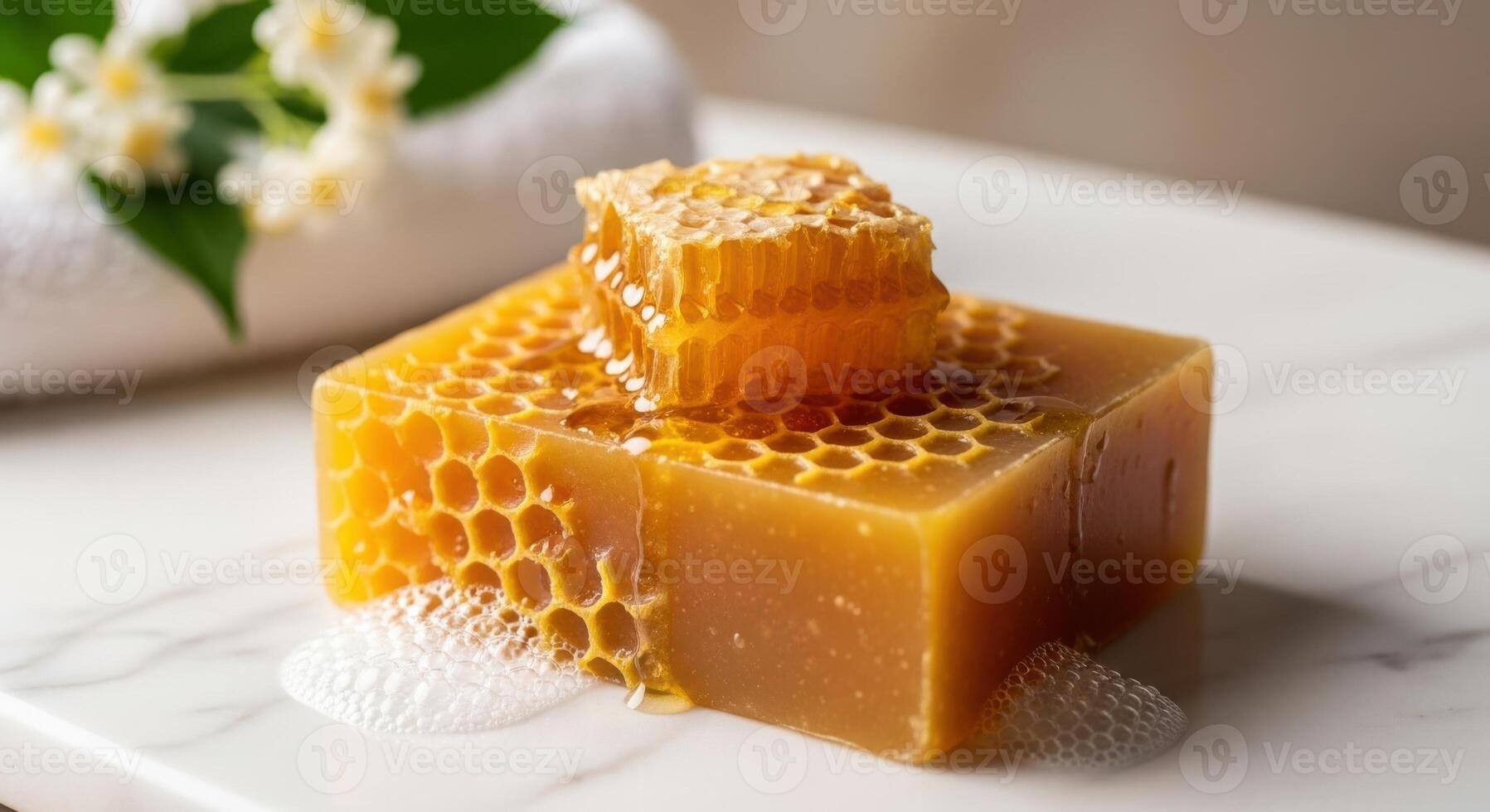 Natural honeycomb soap blocks with intricate hexagonal patterns for skincare photo