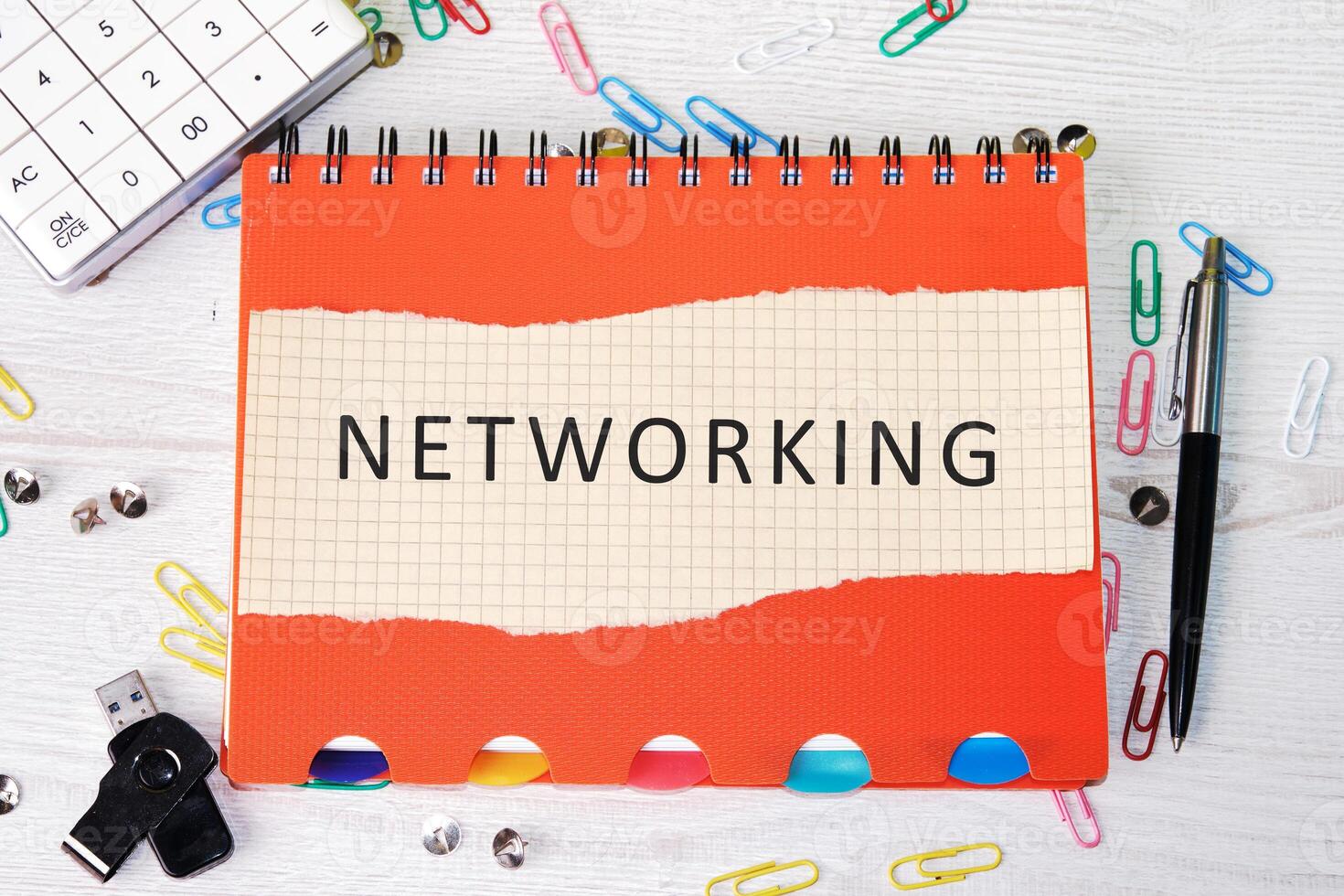 The concept of business and development. The conceptual label NETWORKING written on a piece of paper from a notebook photo