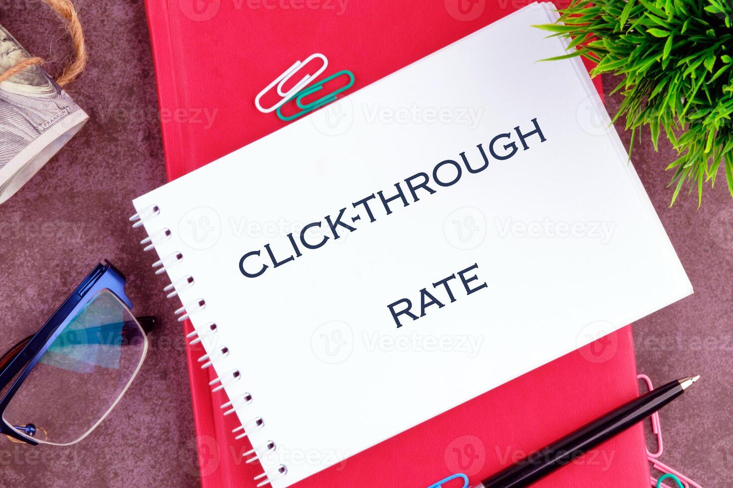 Text click through rate on a white notebook sheet photo