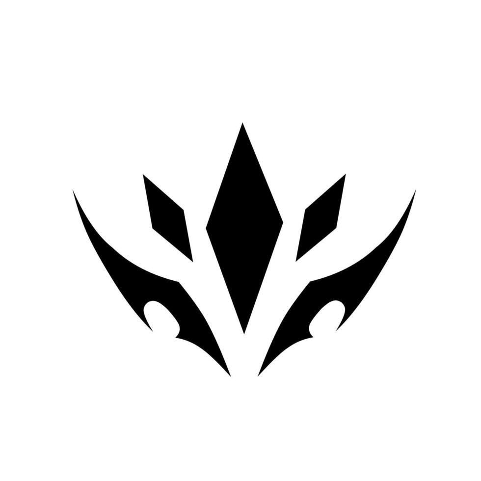 An abstract, majestic emblem or crest featuring three sharp diamond shapes rising from a base of stylized, curved, and fiery or wing-like elements, symbolizing royalty and power. vector