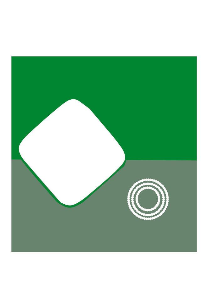 A clean, minimalist abstract background template featuring a diagonal split between dark green and grey, with a large, white, rounded diamond frame and subtle dotted concentric ring details. vector