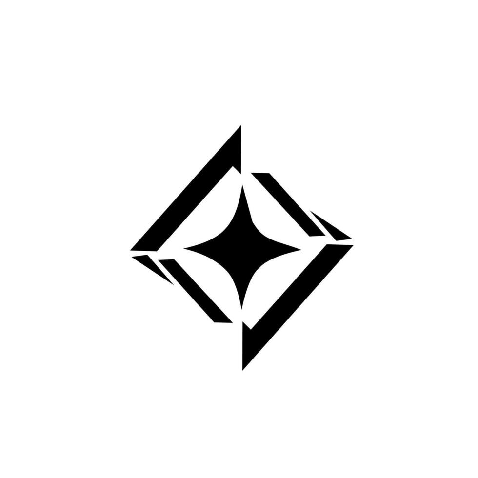 A striking, abstract geometric design featuring a central four-pointed star or sparkle effect enclosed by fragmented, stylized arrow or angular shapes that suggest focus and precision. vector