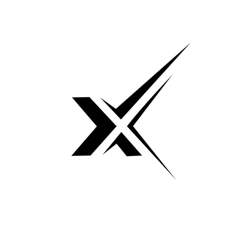 A dynamic, stylized letter X logo or symbol with sharp, angular lines and speed streaks, suggesting swiftness, modern technology, crossing paths, or an aggressive, futuristic mark. vector