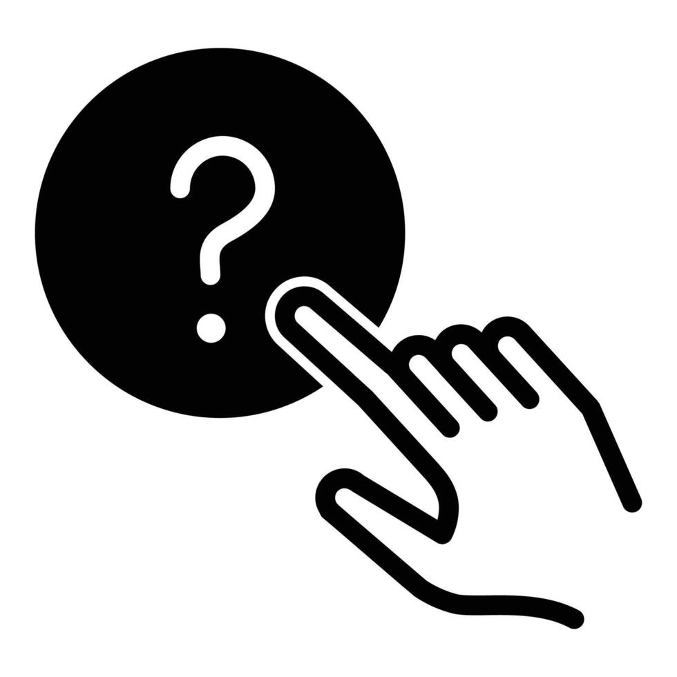 hand pointing to question mark concept of choice solid icon design good for web or mobile app vector