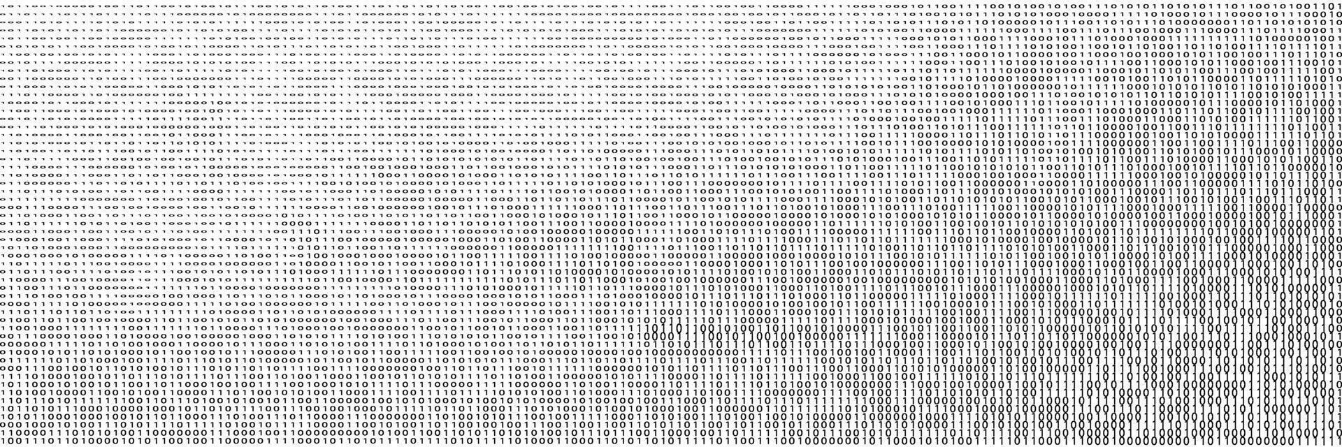 Dense binary code pattern creates a textured abstract background representing themes of digital data and encryption on a clean white surface. vector