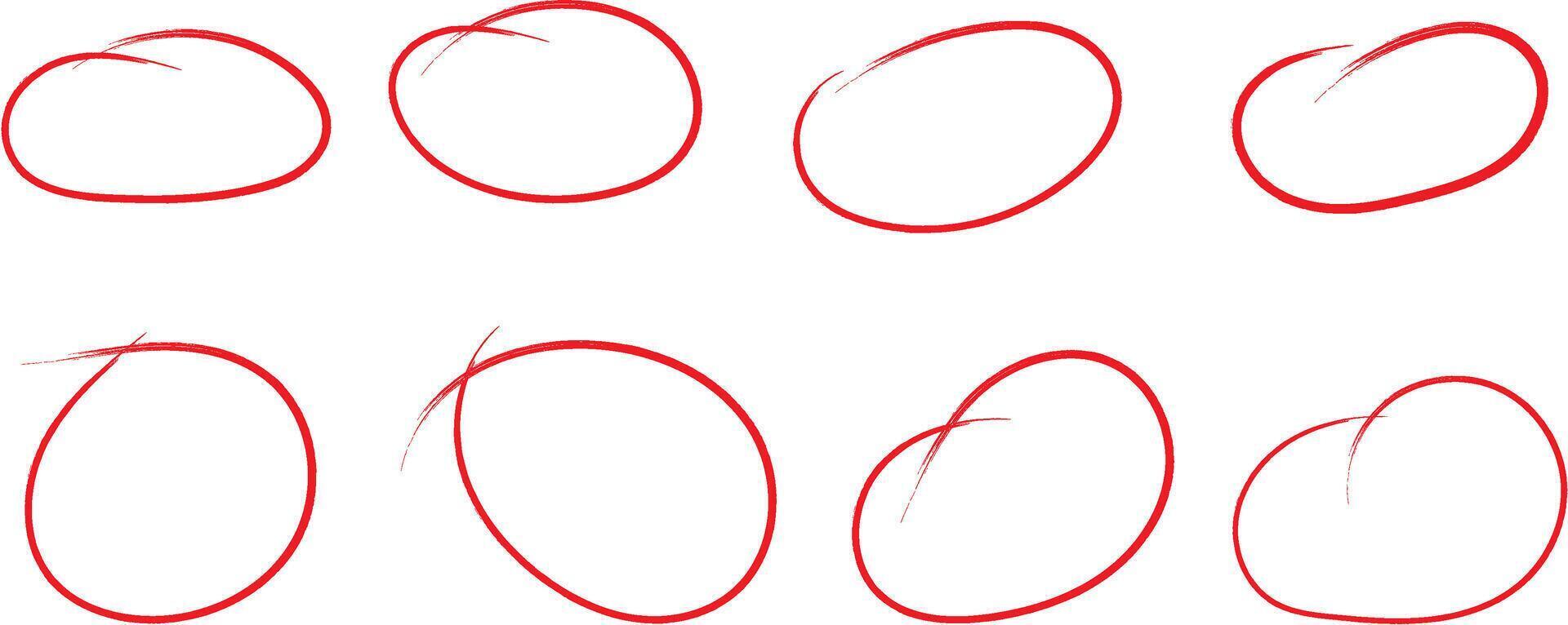hand drawn red circle. Highlight hand written red circle. Highlighting marking circle element vector