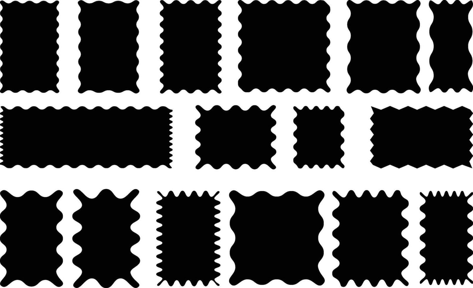 rectangle frames with wavy edges. Square frame with zigzag wavy shapes. Black decorative frames rectangular shape vector