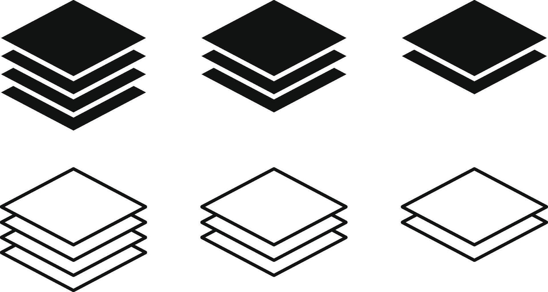 Layer layout icon set. 2, 3, 4 layers symbol vector
