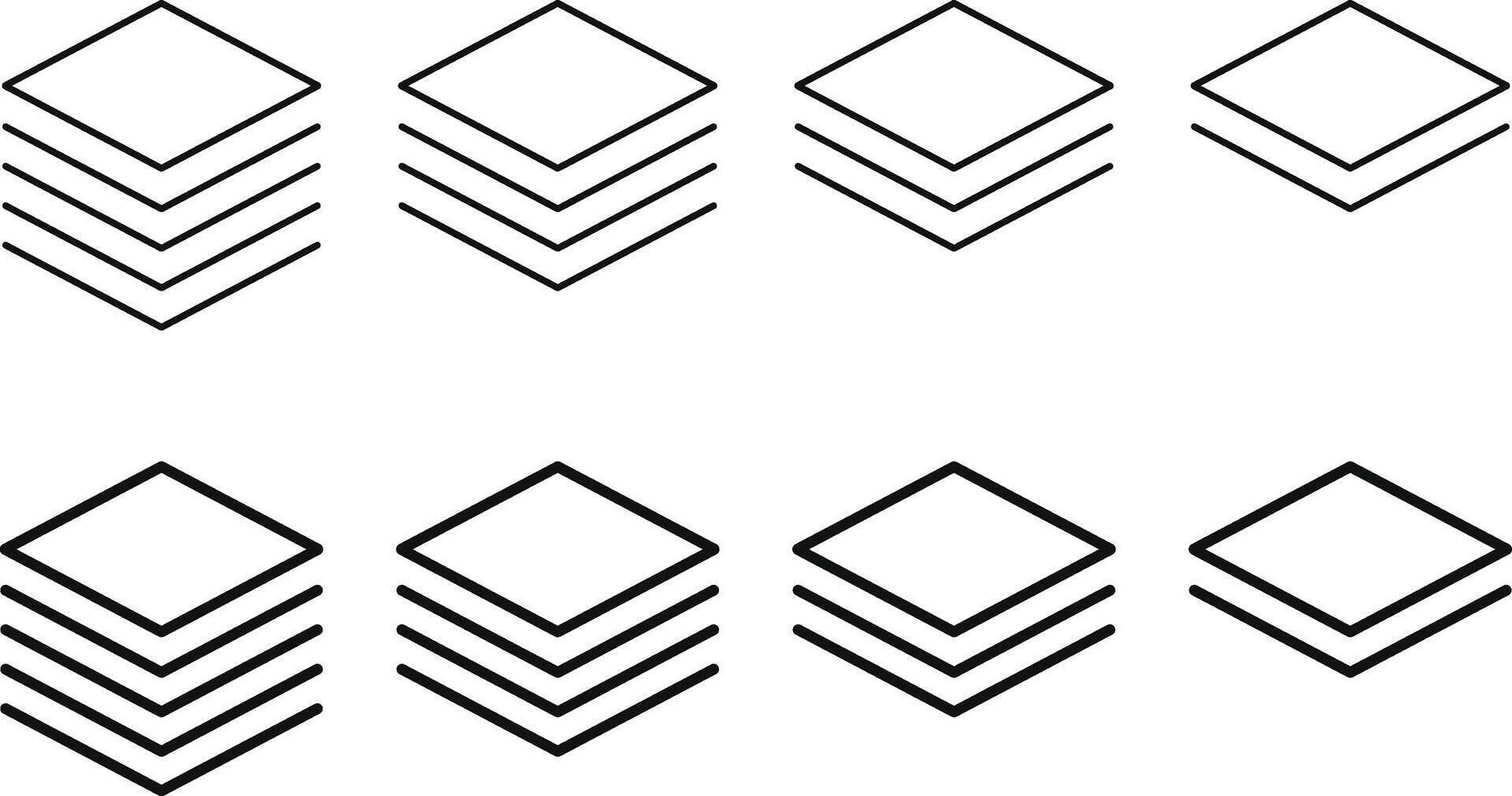 Layer layout icon set. 2, 3, 4 layers symbols vector