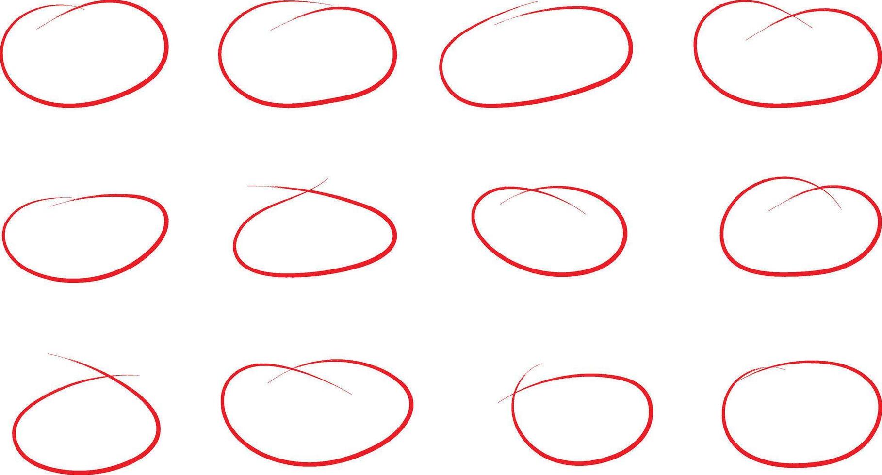 Hand drawn red circle icons. Highlight hand written red circle. Marking highlight circle elements vector