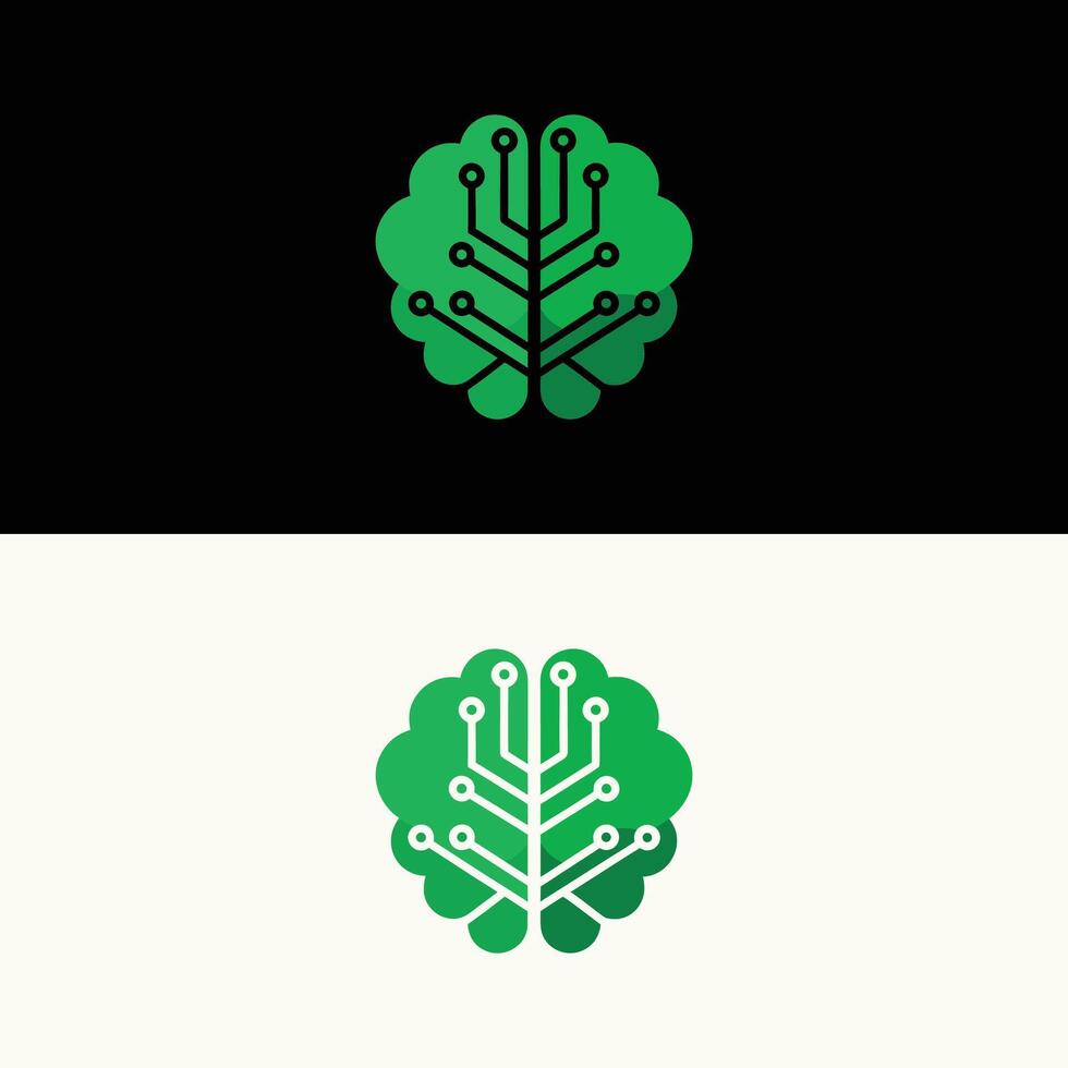 Artificial intelligence green brain logo design for technology and innovation company branding identity vector