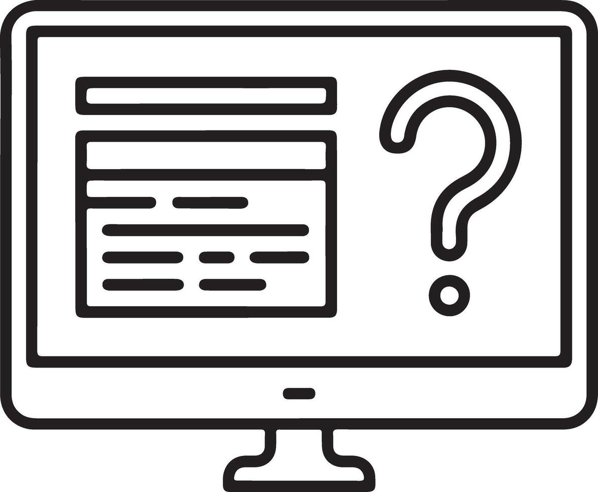 Computer screen displaying information and a large question mark icon vector