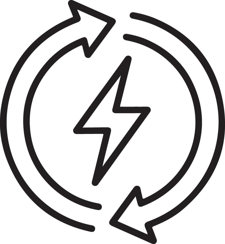 Circular arrows with lightning bolt symbolizing renewable energy and power generation vector