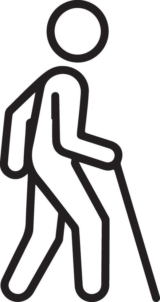 Simple outline icon of a person walking with a cane and backpack vector