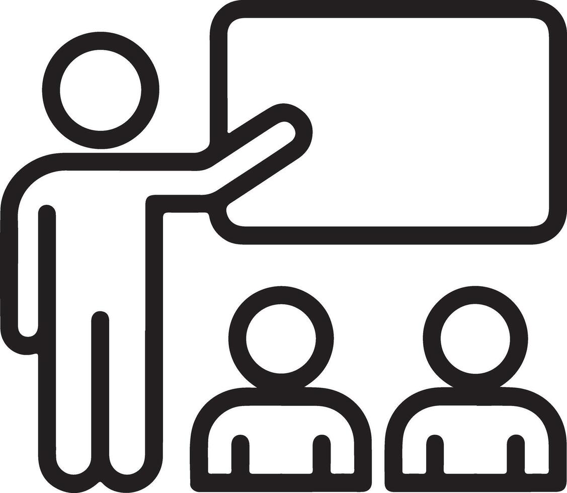 Teacher presenting information to students in a classroom setting with a whiteboard vector