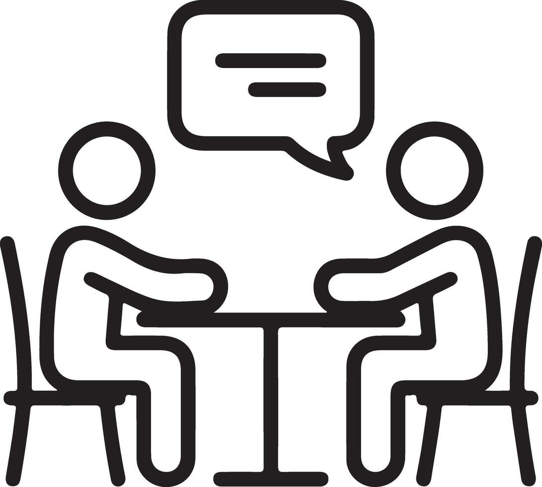 Two people sitting at a table having a conversation with speech bubble icon vector