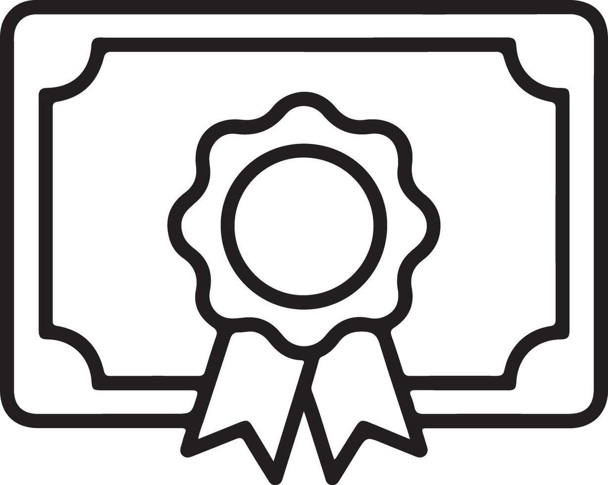 Simple outline icon of a certificate with a ribbon and seal of achievement vector