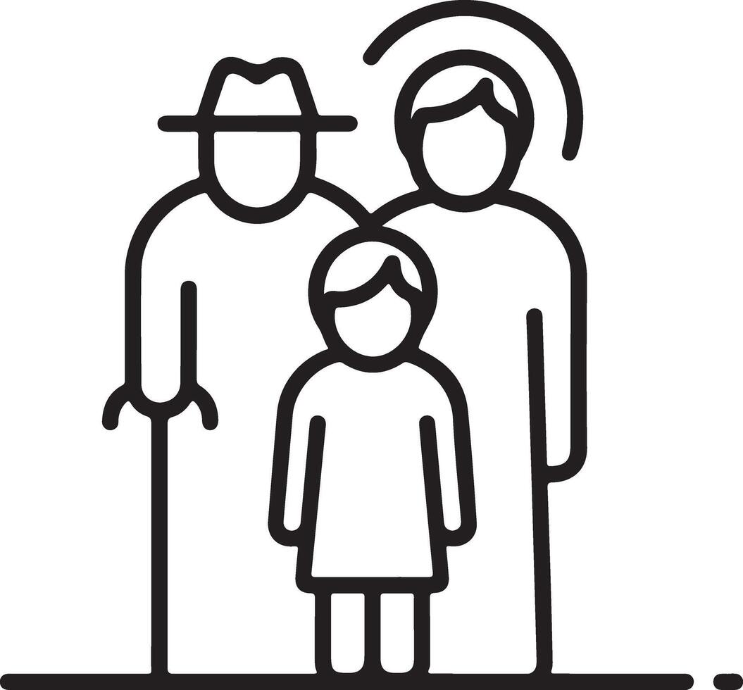 Simple line icon of a multi generational family standing together vector