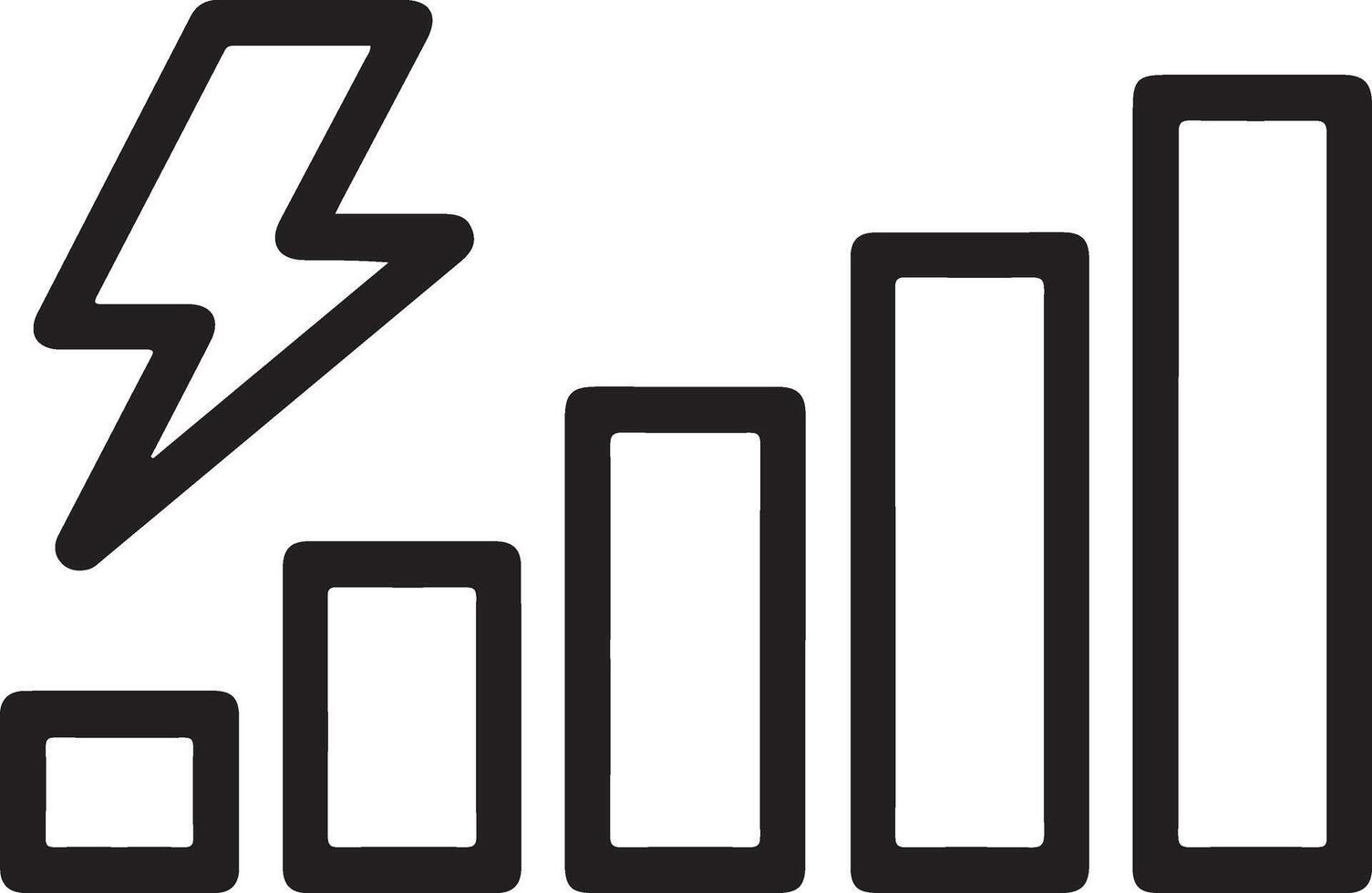 Lightning bolt symbol above rising bar graph indicating increased power or energy vector