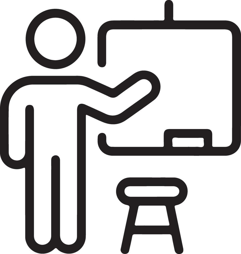 Simple icon of a teacher presenting at a whiteboard with a stool vector