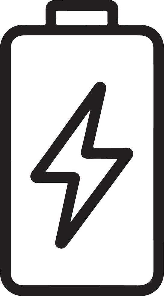 Simple outline icon of a battery with a lightning bolt symbol for power vector