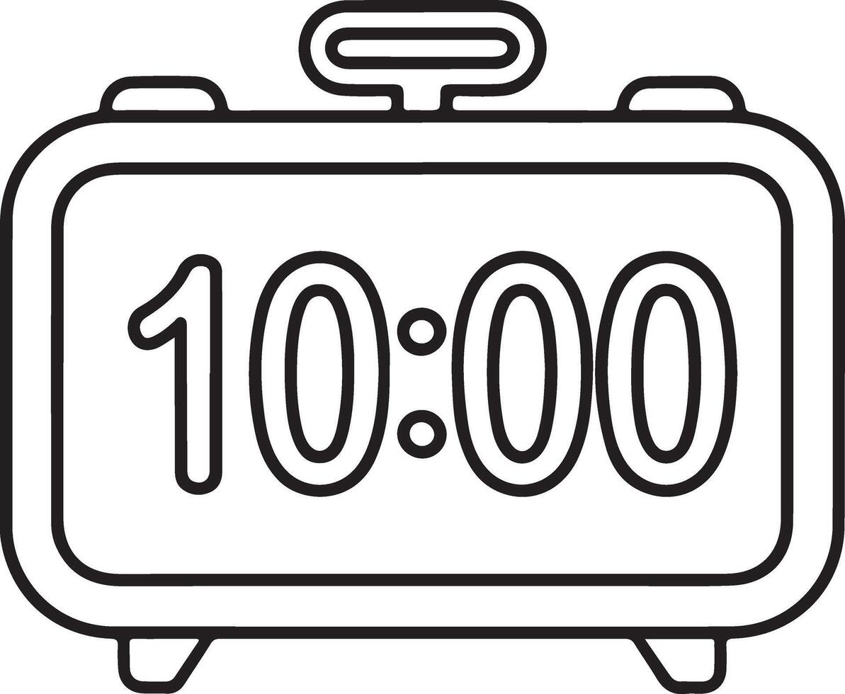 Simple outline drawing of a digital alarm clock displaying ten oclock vector