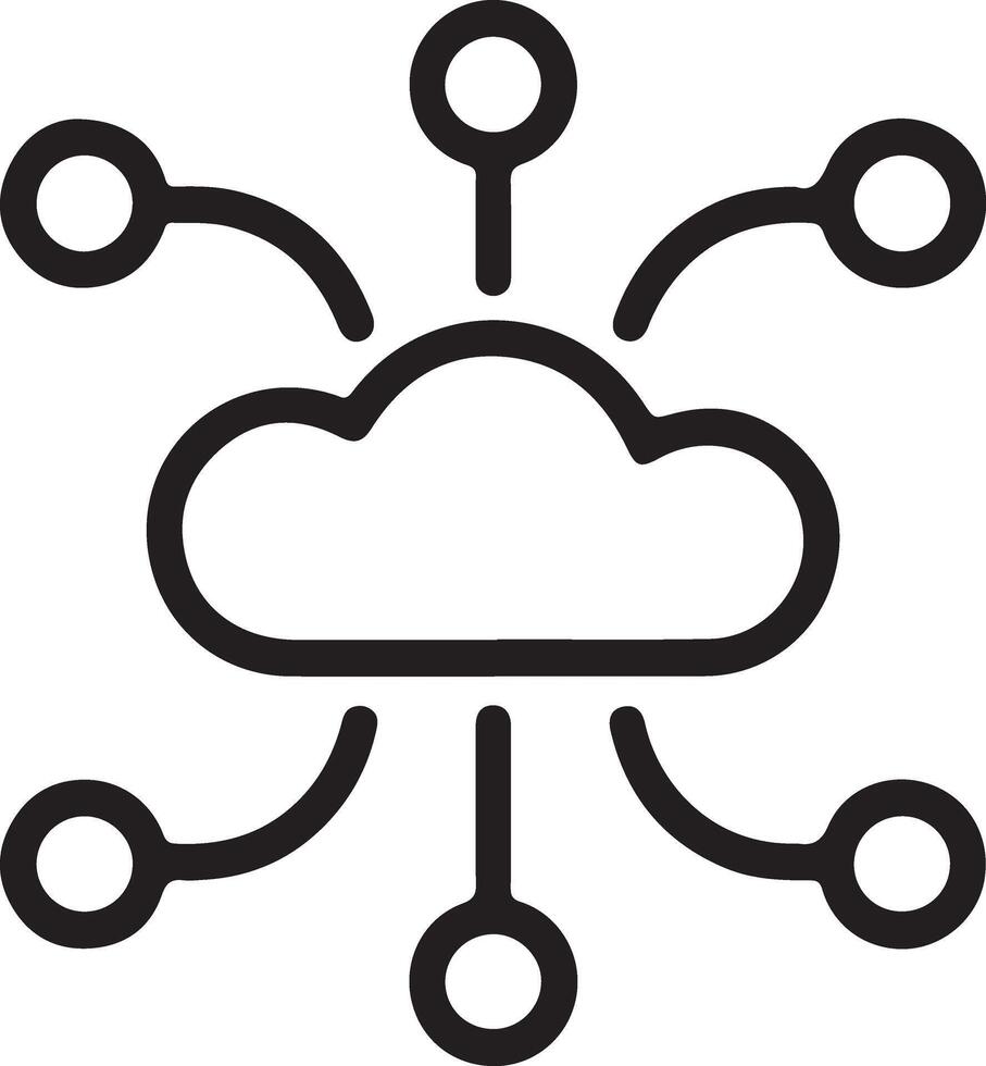 Abstract cloud computing icon representing data connection and network distribution with multiple nodes vector