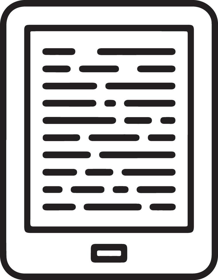 Simple line art icon of an e reader device displaying text content vector