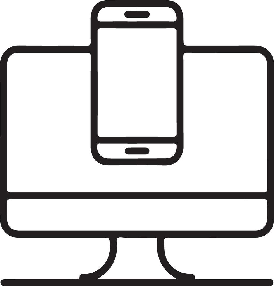Modern device integration showing a smartphone placed on a computer monitor screen vector