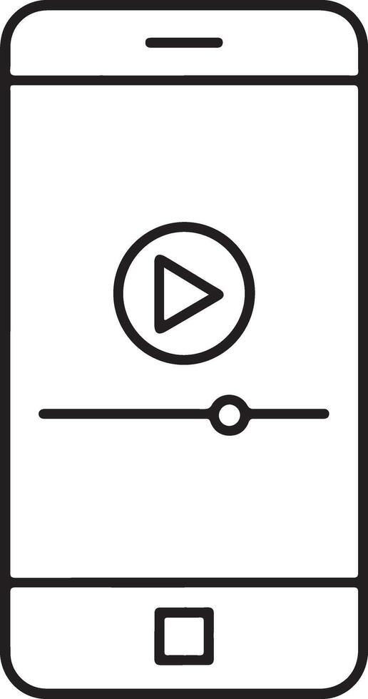 Simple outline icon of a smartphone displaying a player with play button and slider vector