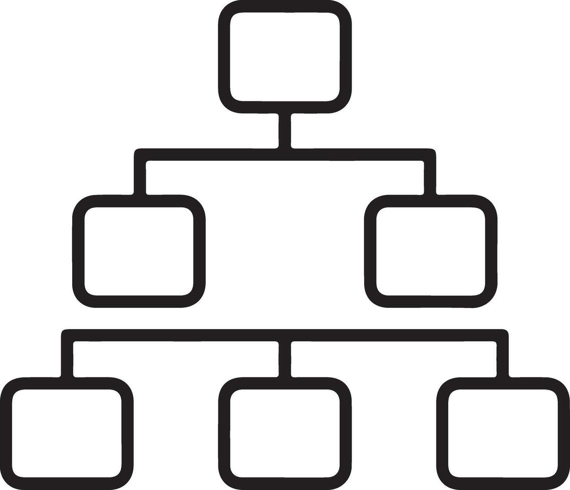 Simple organizational chart diagram with connected boxes representing a hierarchical structure vector