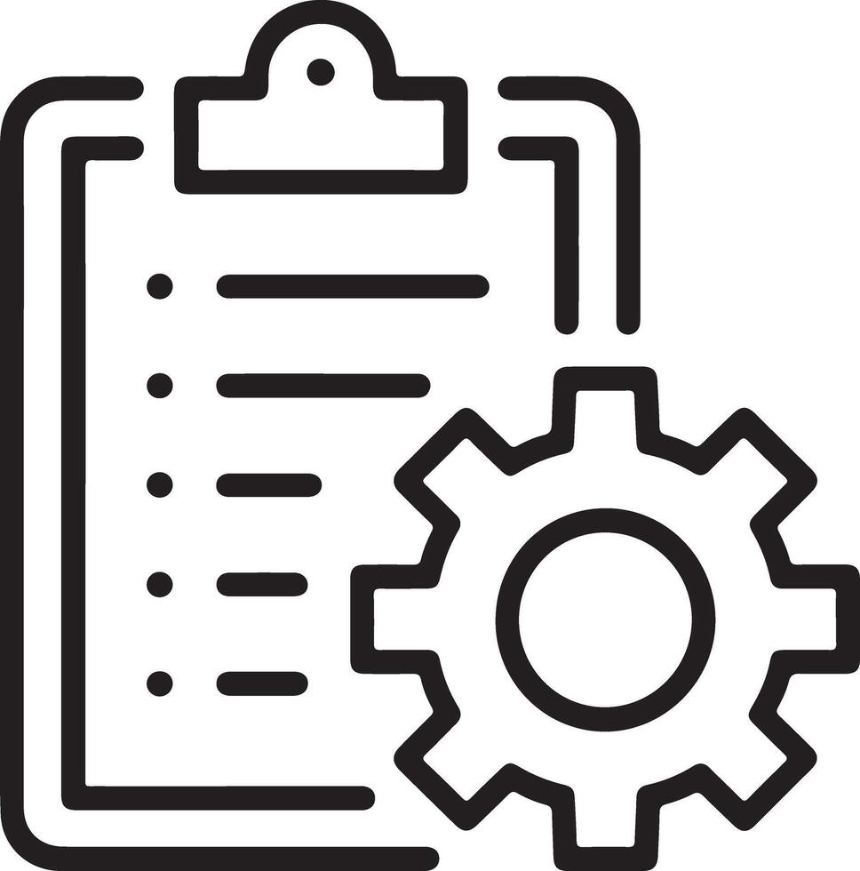 Conceptual icon representing a checklist or to do list with a gear for process or task management vector