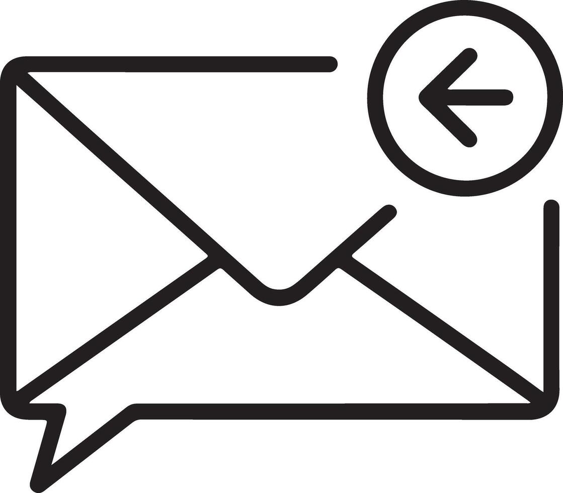 Simple line art icon of an envelope with a speech bubble and an arrow indicating reply vector