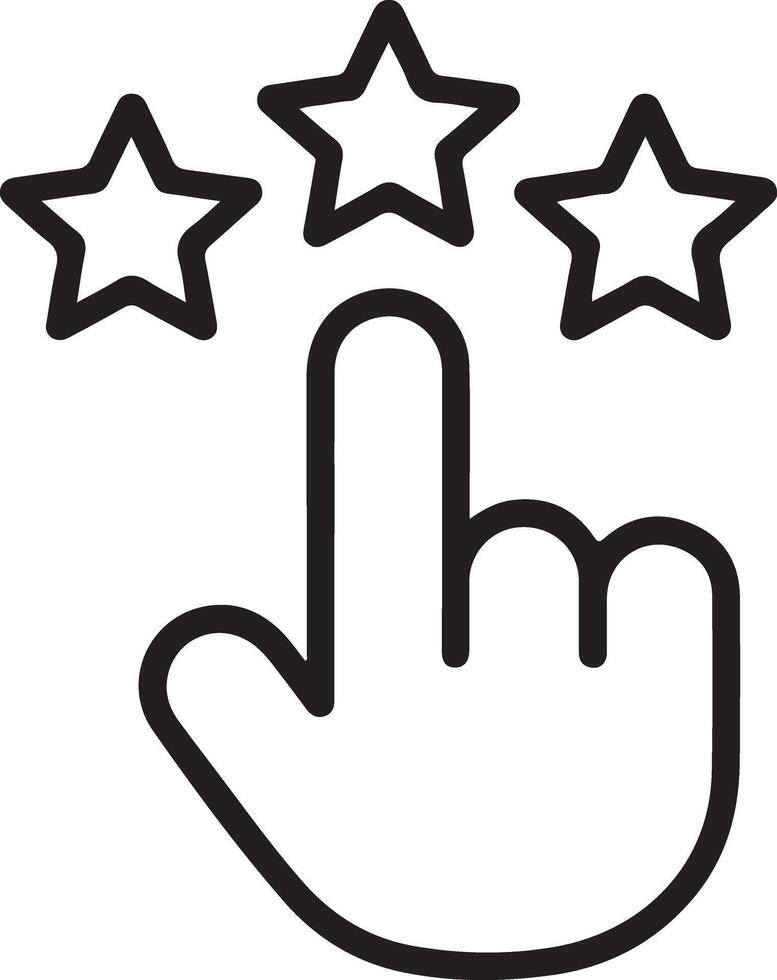 Hand cursor clicking on three stars representing a five star rating or customer satisfaction vector