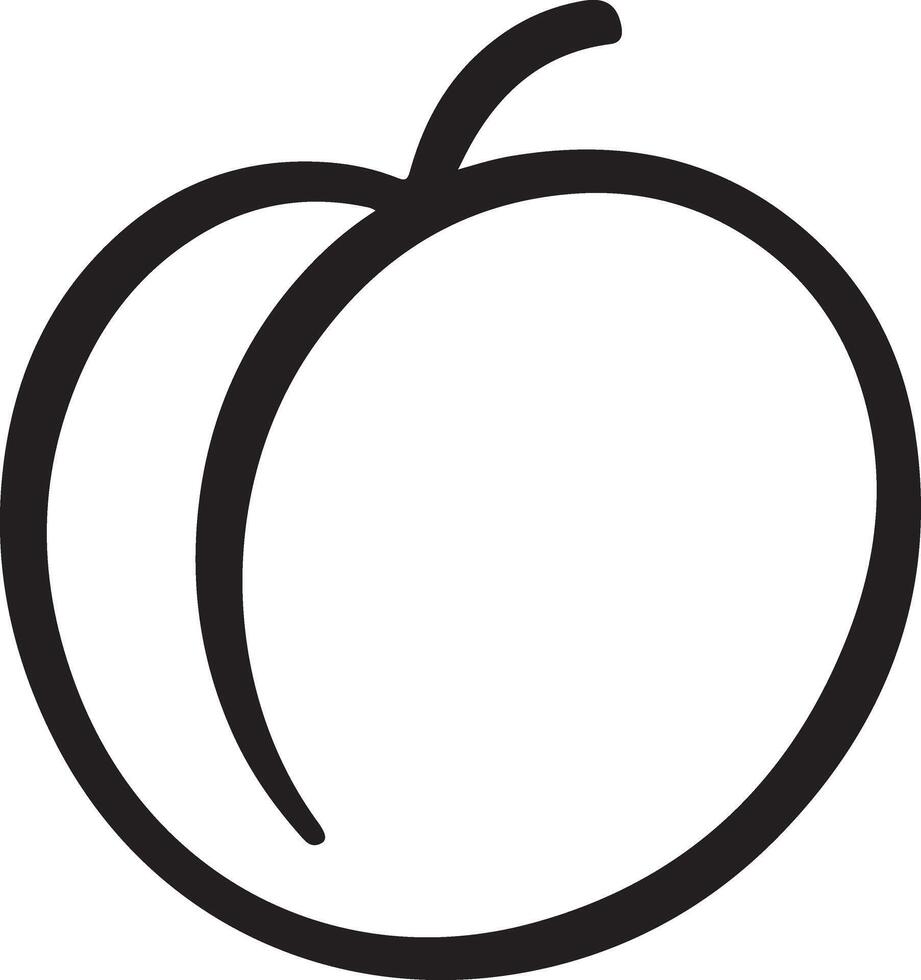Simple hand drawn outline of a peach fruit with a stem on a white background vector