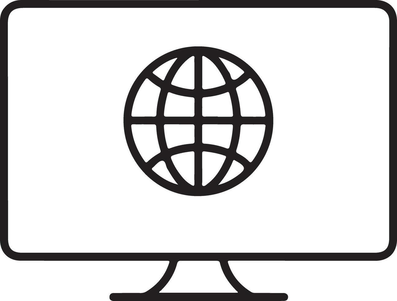 Computer monitor displaying a stylized globe icon representing internet connectivity vector