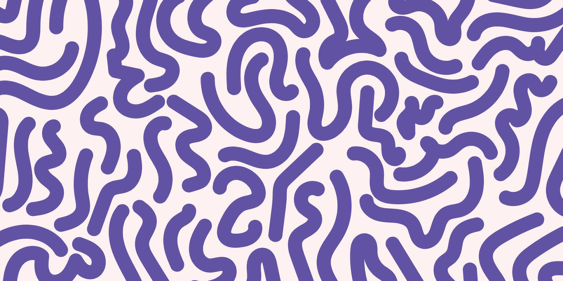 Seamless abstract background with playful hand-drawn purple squiggle lines. Modern organic wavy shapes creating a continuous repeating pattern vector