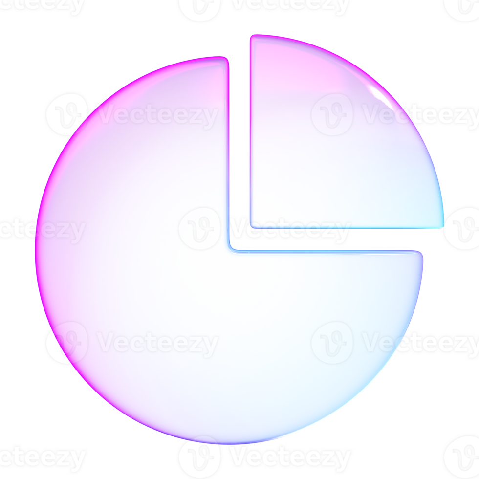 3D glassmorphism pie chart icon with gradient glow. Minimal infographic element representing statistics, analytics, and data visualization png