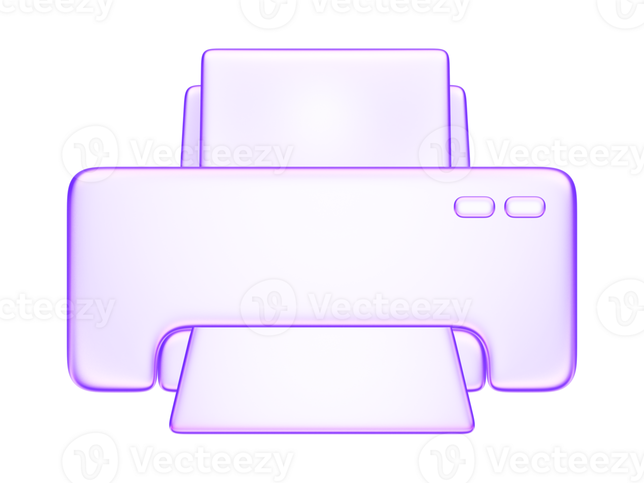3D glassmorphism printer icon. Glossy minimal purple design symbolizing print, document, and office technology. Suitable for digital UI png