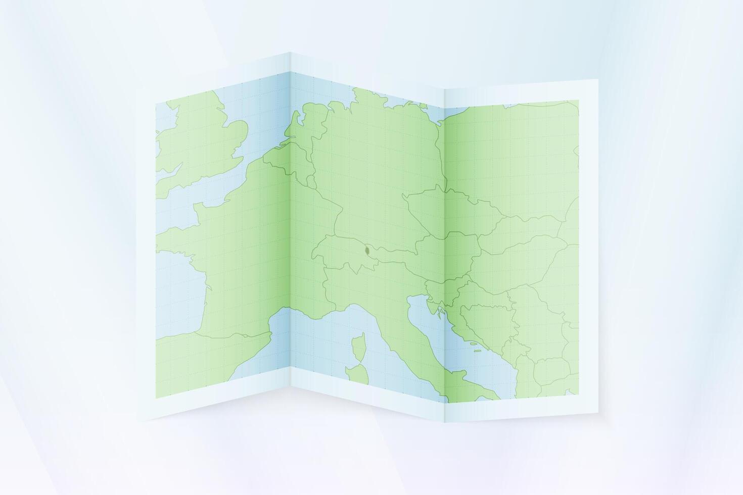 Liechtenstein map, folded paper with Liechtenstein map. vector