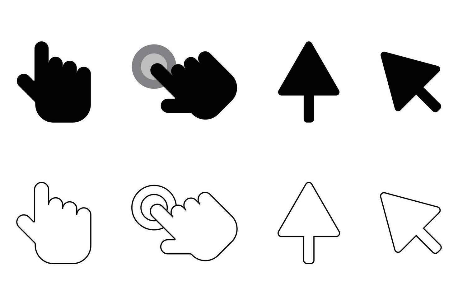 Hand Cursor icons click and Cursor icons click, pointing hand clicks icons vector