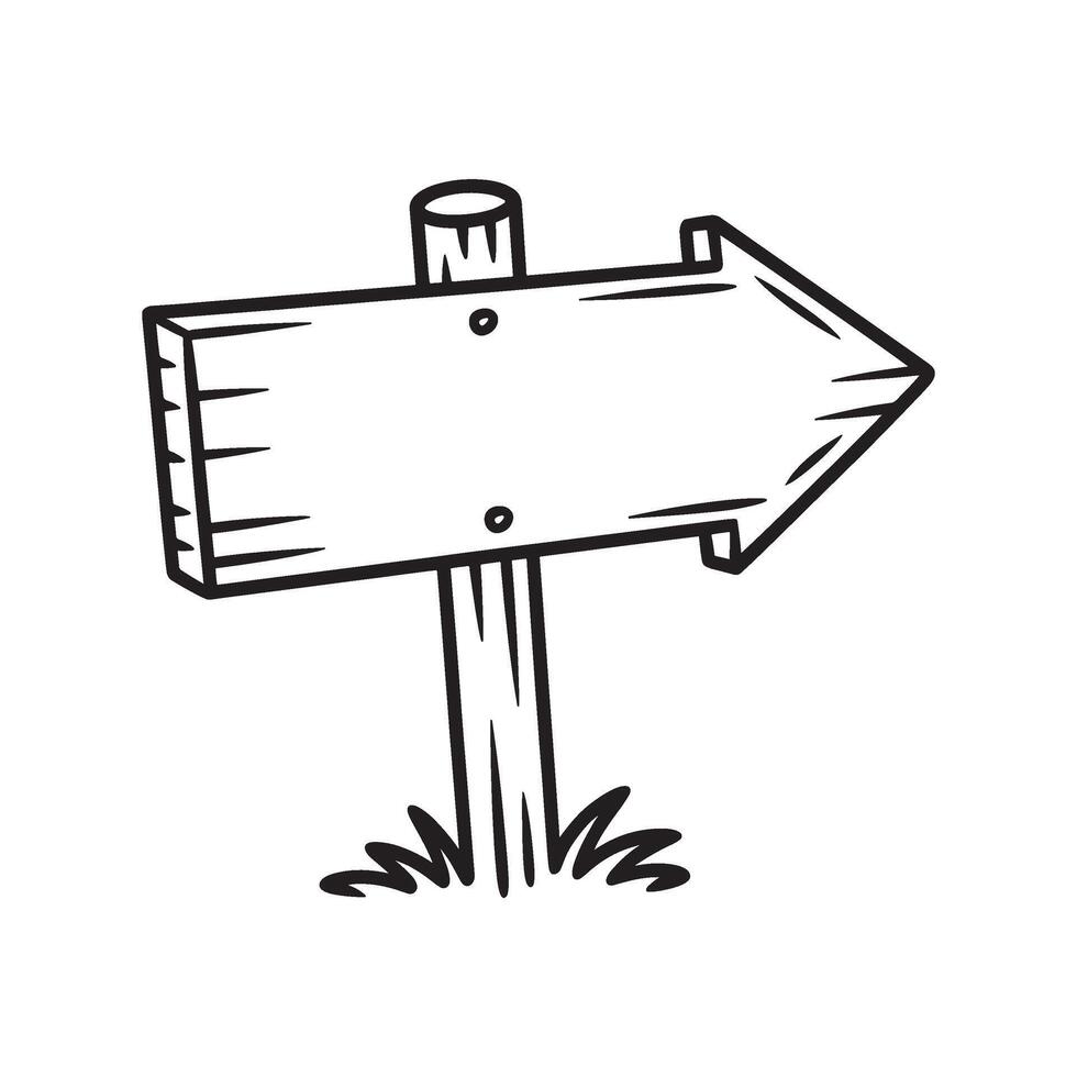 Hand Drawn Wooden Signboard Arrow Pointing Right Direction Rustic Advertisement Symbol Navigation Information Guidepost Isolated vector