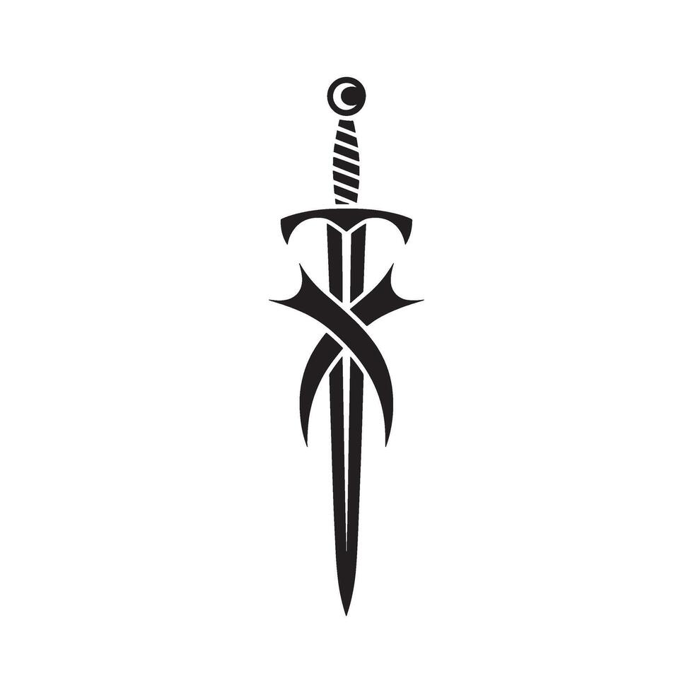 Artistic Depiction of a Symbolic Sword Emblem with Decorative Elements, Reflecting Themes of Power and Mystical Representation vector