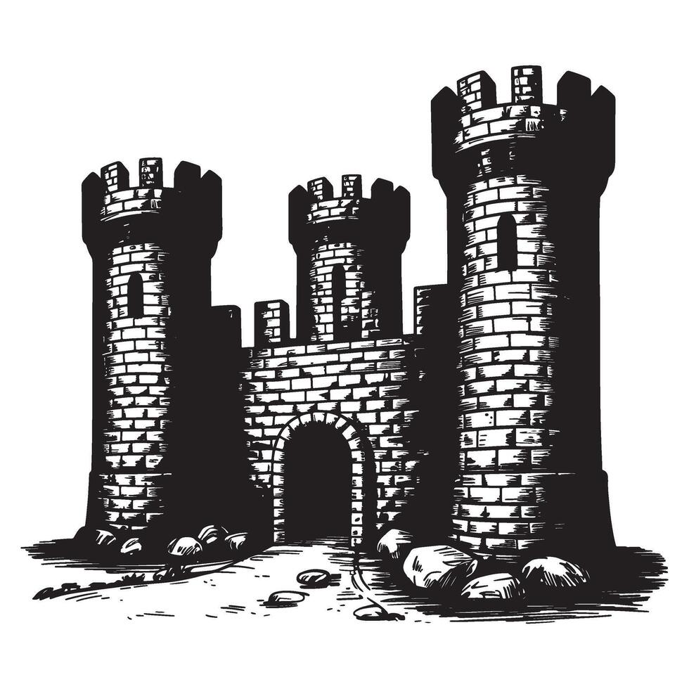 A Medieval Castle's Solid Walls and Towering Turrets Protecting a Hidden Gateway Offering a Glimpse into History vector