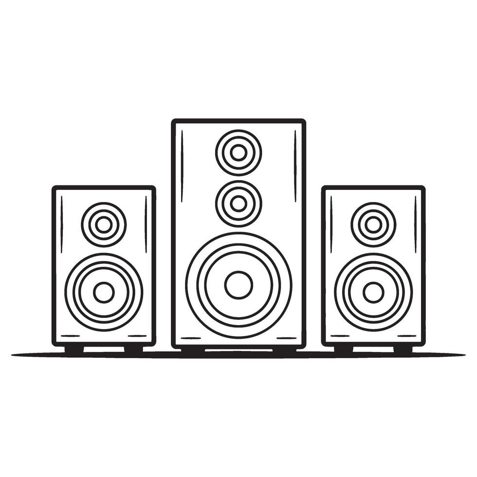 Monochrome Illustration of a Three Speaker System for Audio Output and Entertainment Experience Featuring Classic Design and Modern Sound Technology vector