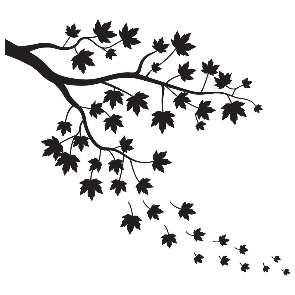Silhouette of Maple Branch with Falling Leaves Creating a Sense of Autumn Serenity and Natural Beauty Artistic Presentation vector
