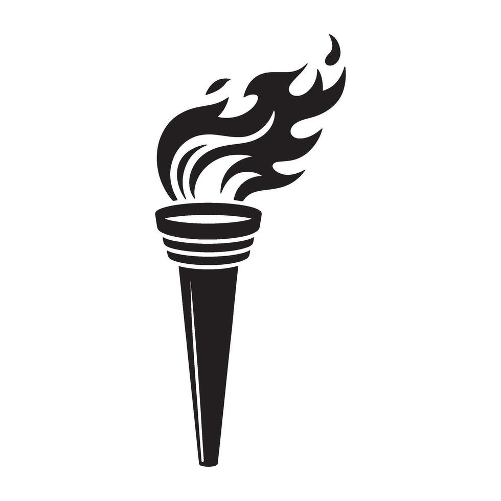 Bold and Simplistic Torch Silhouette with Dynamic Flames Evoking a Sense of Victory and Triumph vector