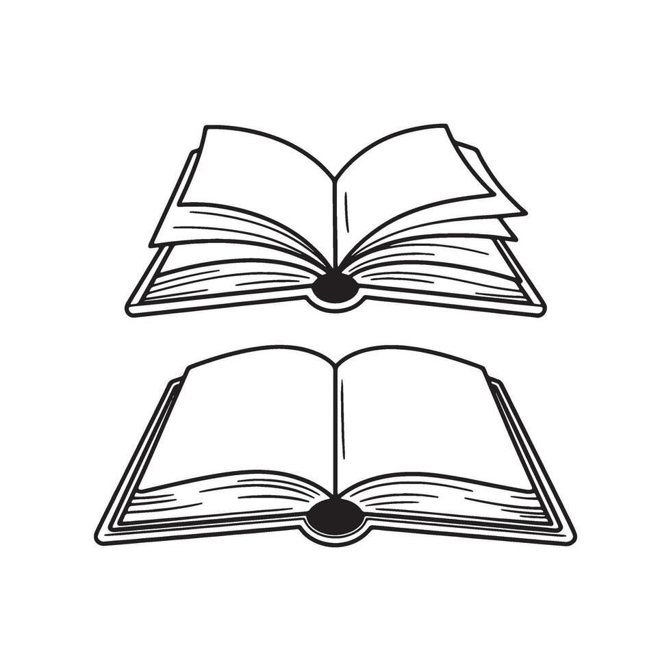 Simple Line Art Depiction of Open Books for Learning, Reading, and Education with White Background and Black Outline vector