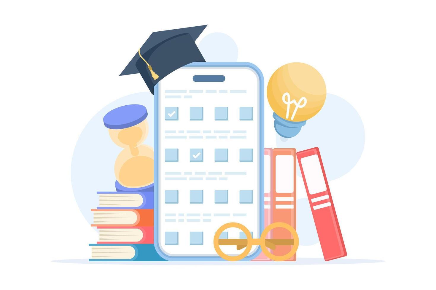 Online exam illustration for web banner. Depicts digital testing, quiz interface, and assessment platform, suitable for websites, landing pages, mobile apps, posters, and banners in flat style. vector