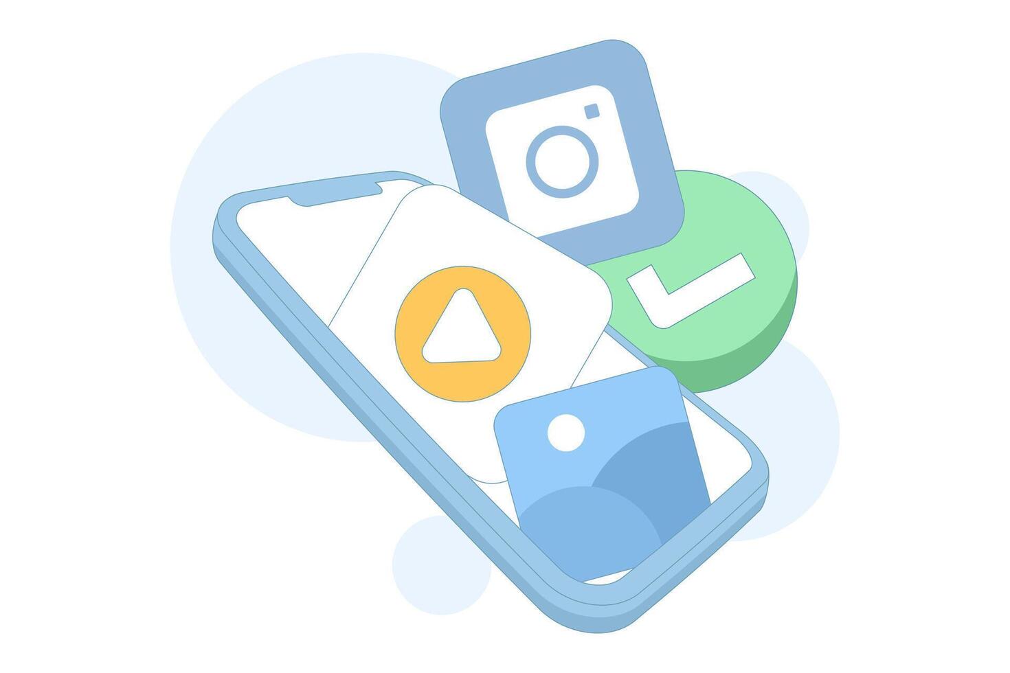 illustration of media file icons including player and photo gallery symbols. Concept of document management software for organizing, searching, and efficiently managing digital files. vector